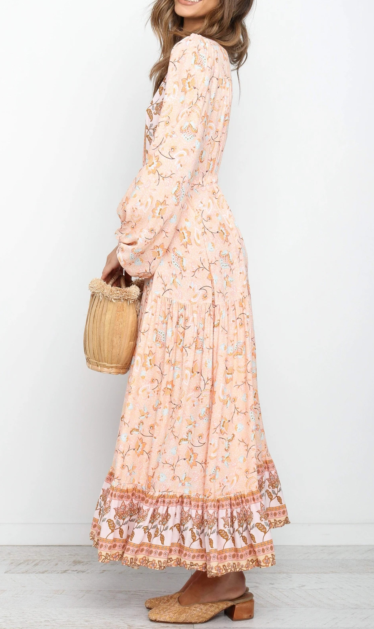 R.Vivimos Women's Long Sleeve Cotton V-Neck Button Up Floral Print Boho Flowy Midi Dresses4