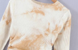 R.Vivimos Women's Fall Cotton Basic Long Sleeves Tie Dye Ribbed Knit Crop Top Tee Shirt