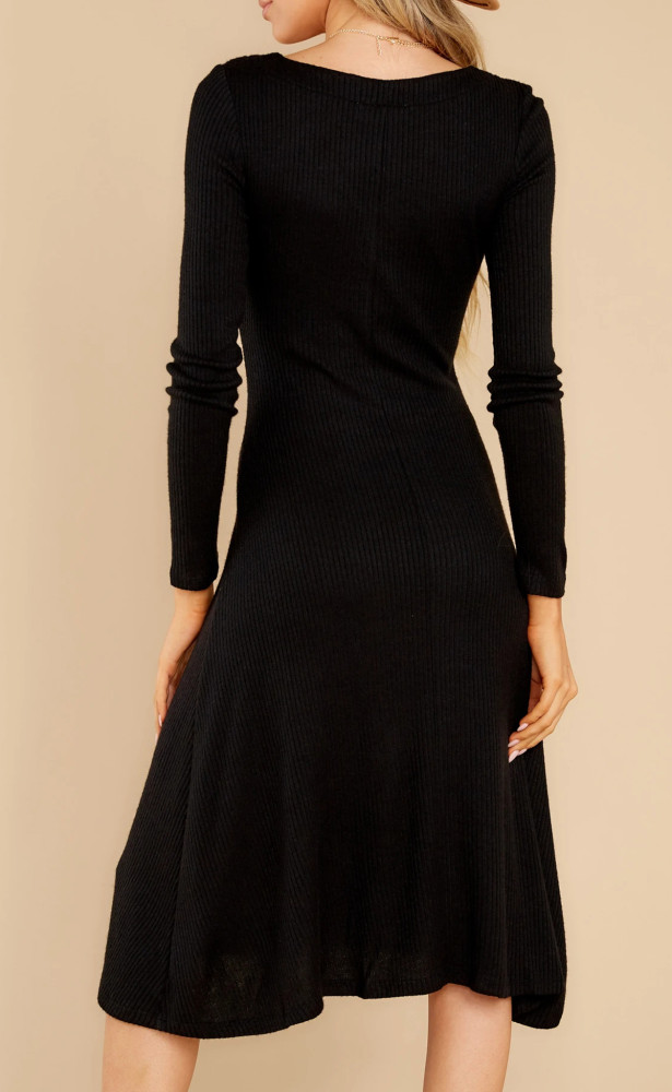 R.Vivimos Women's Winter Cotton Long Sleeves V-Neck Casual Button Down Knit Sweater Midi Dress