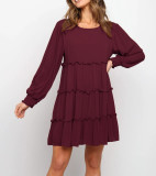 R.Vivimos Women's Fall Cotton Long Sleeves Ruffled Casual Loose Swing Flowy Tunic Mini Dress