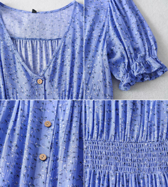 R.Vivimos Womens Summer Cotton Floral Print Boho V-Neck Button Down Mini Dresses