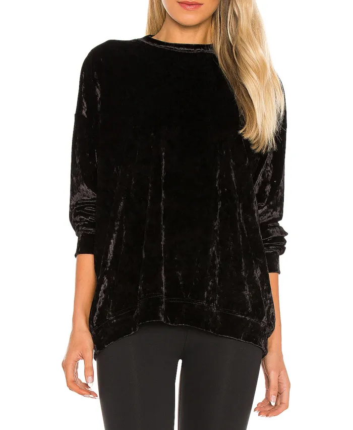R.Vivimos Women's Crushed Velvet Long Sleeve Crewneck Plus Size Casual T Shirts Sweatshirts