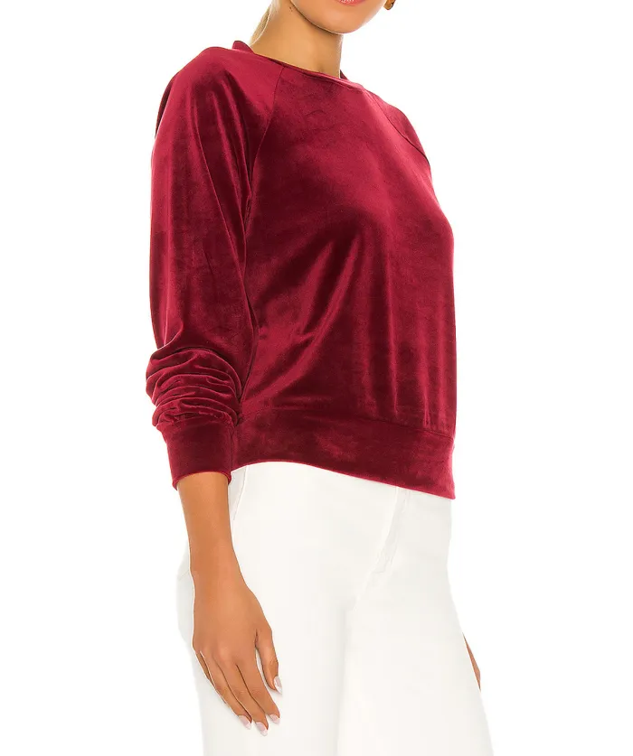 R.Vivimos Women's Crushed Velvet Long Sleeve Crewneck Plus Size Casual T Shirts Sweatshirts
