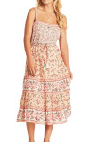 R.Vivimos Womens Summer Cotton Straps Button Up Floral Print Casual Boho Frills Midi Dress