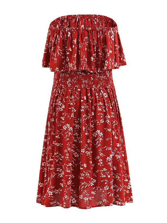 R.Vivimos Women's Summer Cotton Floral Print Boho Beach Strapless Ruffle Tube Top Dress