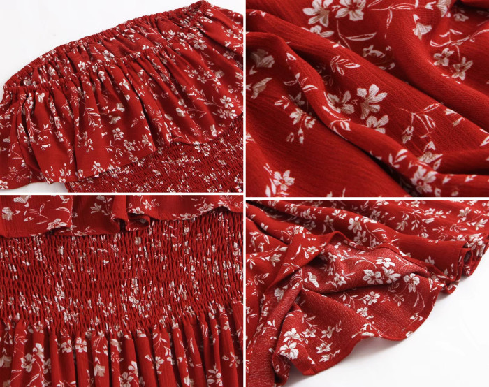 R.Vivimos Women's Summer Cotton Floral Print Boho Beach Strapless Ruffle Tube Top Dress