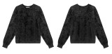 R.Vivimos Women's Crushed Velvet Long Sleeve Crewneck Plus Size Casual T Shirts Sweatshirts