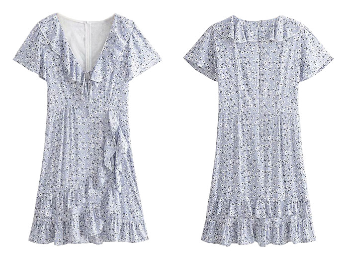 R.Vivimos Women's Summer Short Sleeves Cotton Floral Print Layered Ruffles Boho Mini Swing Dress