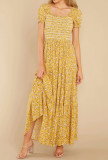 R.Vivimos Women's Summer Cotton Puff Sleeves Floral Print Square Neckline Boho Flowy Midi Dress