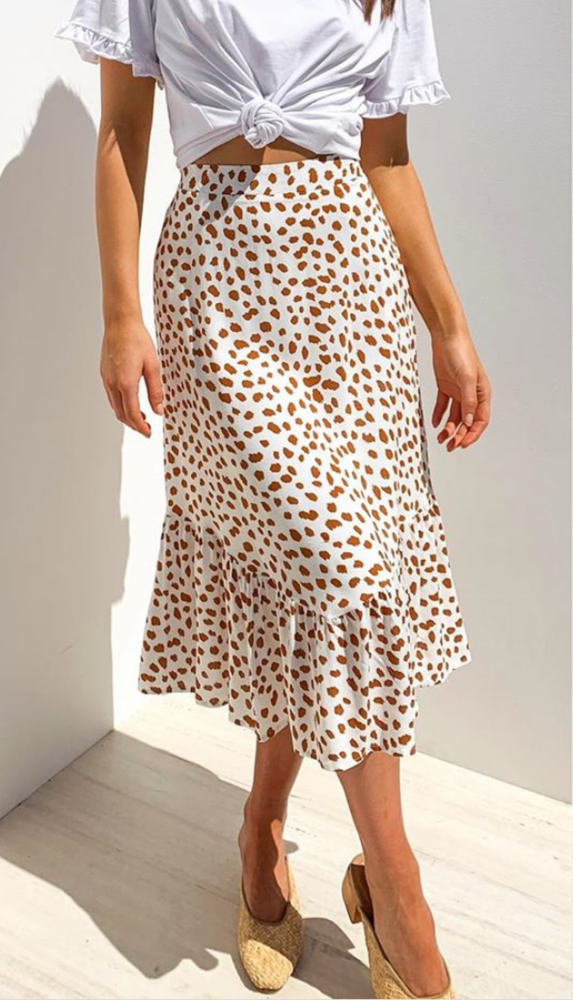 R.Vivimos Women's Summer Cotton Boho Irregular Polka Dot Print Ruffled A-Line Flowy Midi Skirts
