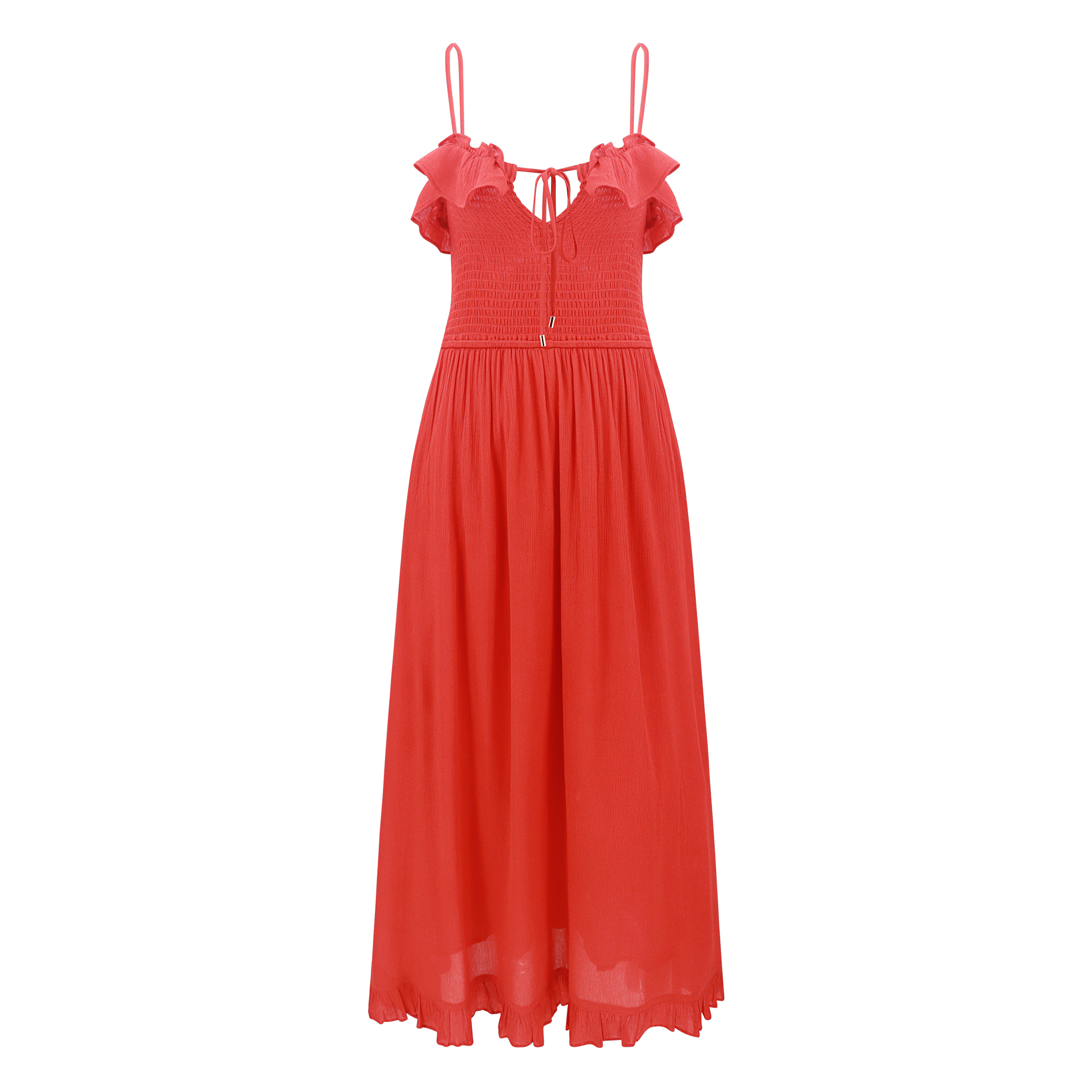R.Vivimos Womens Summer Cotton Spaghetti Straps V-Neck Ruffle Casual Boho Midi Flowy Dress 18