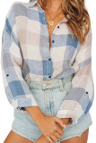 R.Vivimos Women's Linen Long Sleeves Casual Loose Classic Plaid Roll Up Button Down Shirts