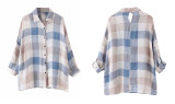R.Vivimos Women's Linen Long Sleeves Casual Loose Classic Plaid Roll Up Button Down Shirts