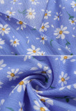 R.Vivimos Women's Summer Cotton Floral Puff Sleeves Casual V-Neck Boho Slit Wrap Midi Dress