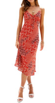 R.Vivimos Women's Summer Cotton V-Neck Spaghetti Straps Floral Print Backless Midi Dress