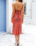 R.Vivimos Women's Summer Cotton V-Neck Spaghetti Straps Floral Print Backless Midi Dress