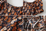 R.Vivimos Women's Summer Cotton Floral Print Short Sleeves Off-Shoulder Midi Flowy Dress