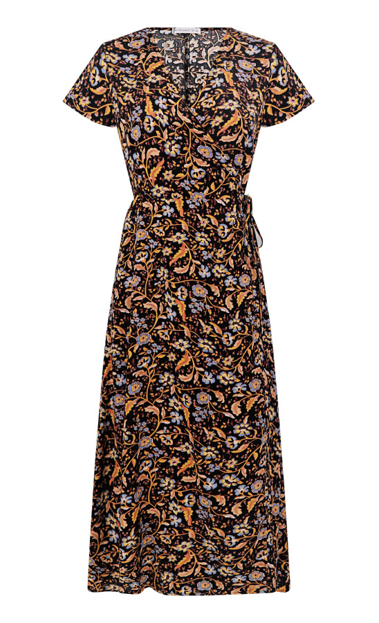 R.Vivimos Women's Summer Short Sleeve Floral Print V Neck Wrap Midi Dress with Slit
