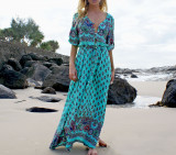 R.Vivimos Women's Summer Button Up Floral Print Split Beach Maxi Dresses