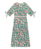 R.Vivimos Women's Summer Cotton Short Sleeves Boho V-Neck Button Up Floral Print Front Slit Midi Dress
