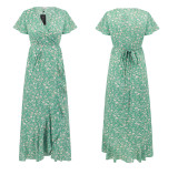 R.Vivimos Women's Summer Cotton Short Sleeve Irregular Dots Ruffles Wrap Flowy Midi Dress