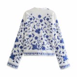 R.Vivimos Women's Summer Fall Cotton Long Sleeves Button Down Floral Embroidery Casual V-Neck Coat Jacket