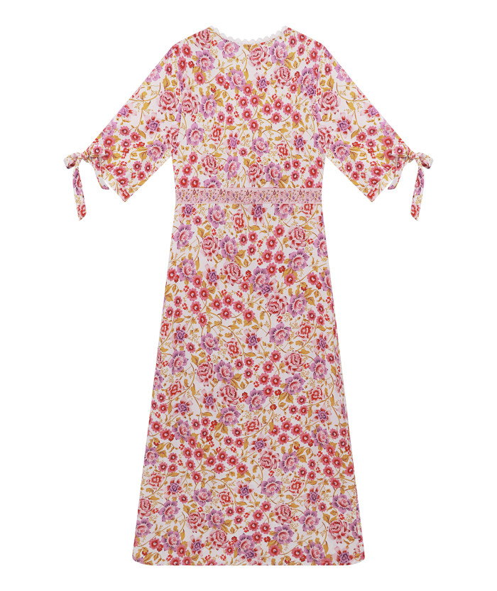 R.Vivimos Women's Summer Cotton Short Sleeves Boho V-Neck Button Up Floral Print Front Slit Midi Dress