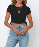 R.Vivimos Women's Fall Long Sleeve T Shirts Ruched Drawstrings Knit Stretchy Slim Crop Tops
