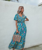 R.Vivimos Womens Summer Floral Print Cotton Short Sleeve Flowy Dress