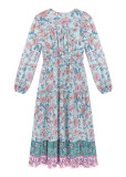 R.Vivimos Women's Long Sleeve Cotton V-Neck Button Up Floral Print Boho Flowy Midi Dresses