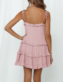 R.Vivimos Women's Summer Cotton Long Sleeves Spaghetti Straps Layered Ruffles Casual Mini Dress