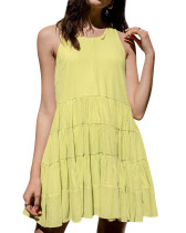 R.Vivimos Summer Dress for Women Cotton Sleeveless Boho Casual Swing Flowy Tunic Mini Dress