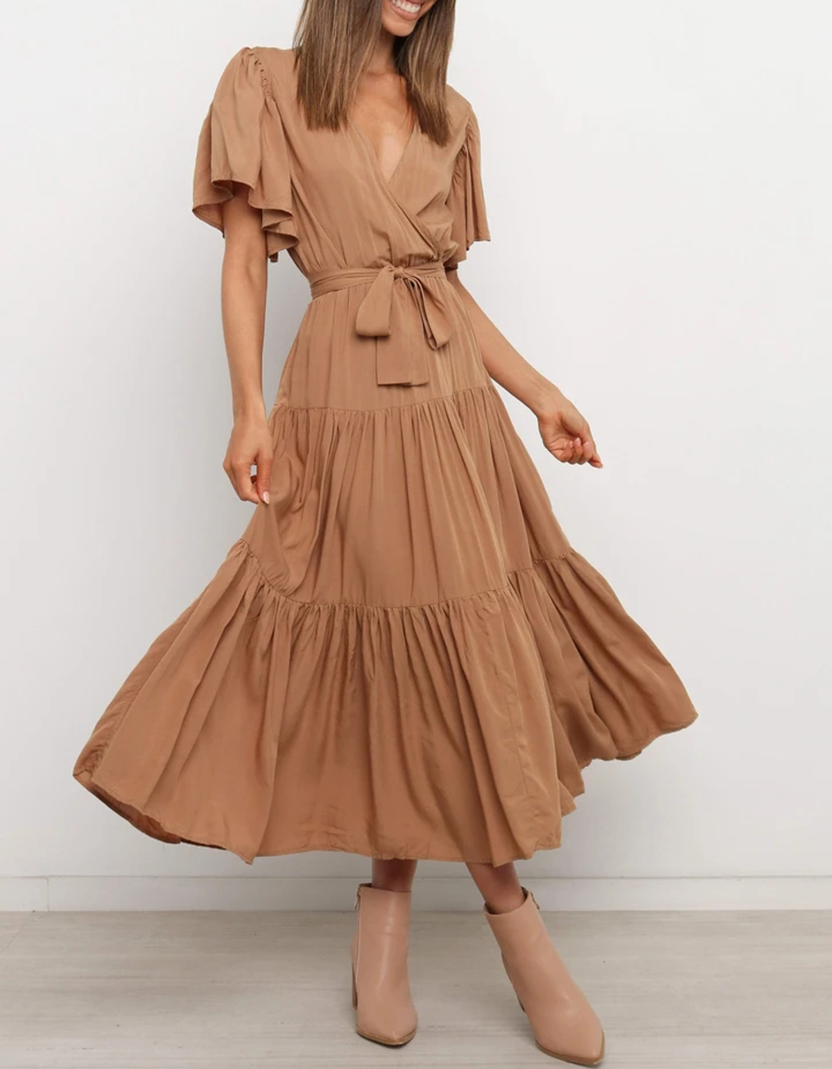 R.Vivimos Women's Fall Cotton Long Sleeves Irregular Polka Dot V Neck Casual Flowy Midi Dress2