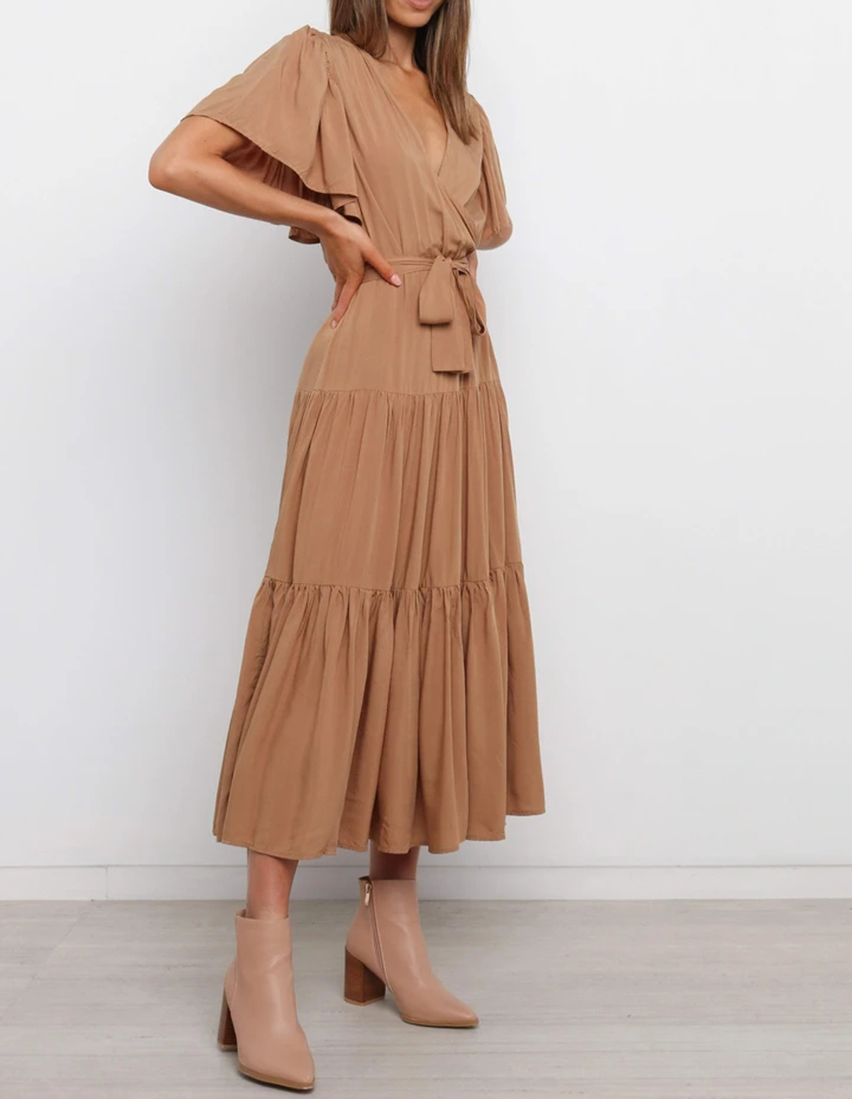 R.Vivimos Women's Fall Cotton Long Sleeves Irregular Polka Dot V Neck Casual Flowy Midi Dress3