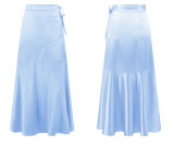 R.Vivimos Women's Satin Skirt High Waist Split Side Sexy Party Wrap Tie Waist Flowy Maxi Skirt