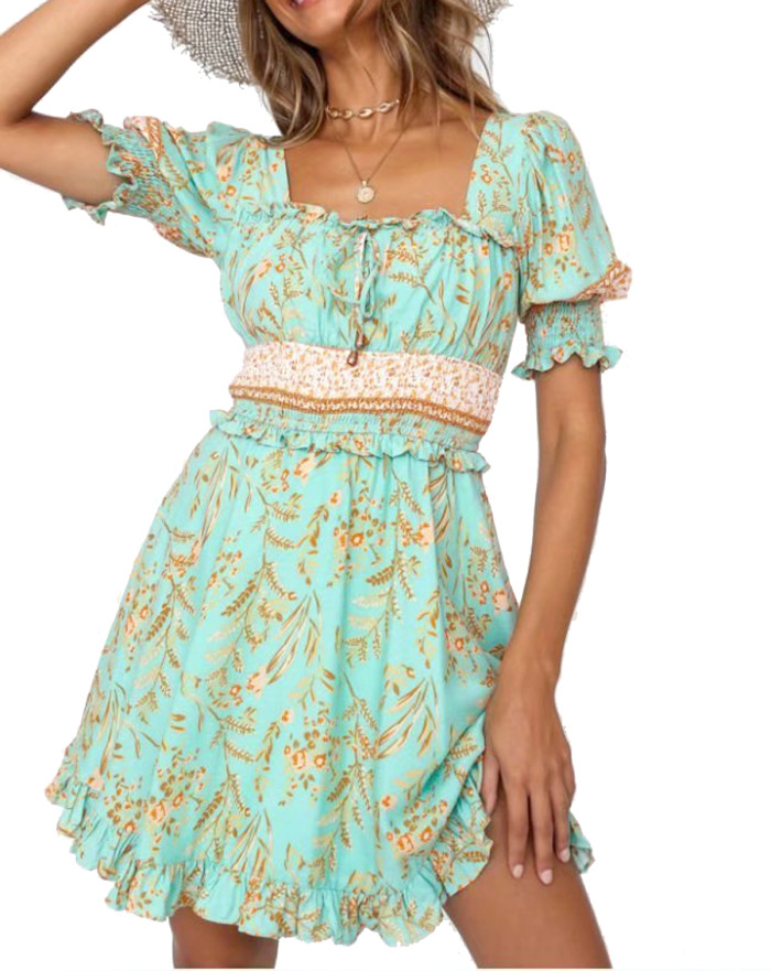 R.Vivimos Women's Summer Short Sleeve Cotton Floral Print Bohemian Mini Dress