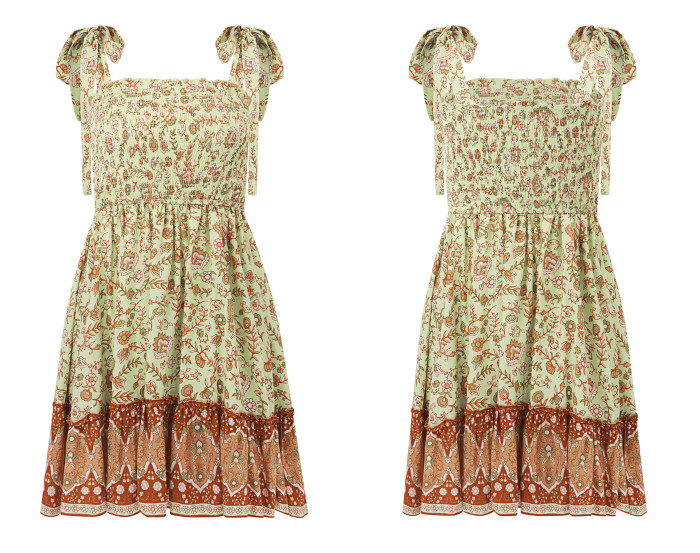 R.Vivimos Women's Summer Cotton Irregular Polka Dot Strap A-Line Swing Flowy Mini Dress