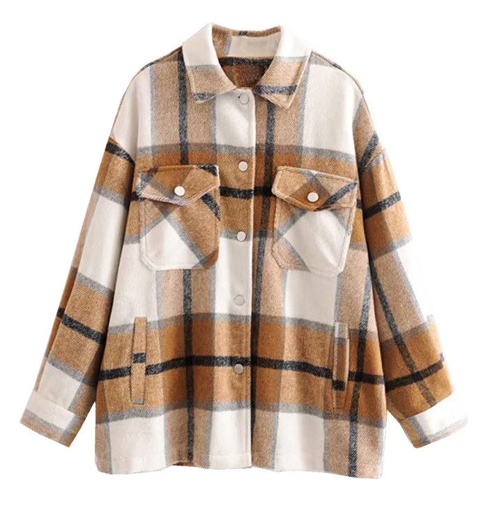 R.Vivimos Womens Casual Plaid Lapel Button Down Long Sleeve Shirts Shacket Jacket Coat for Autumn Winter