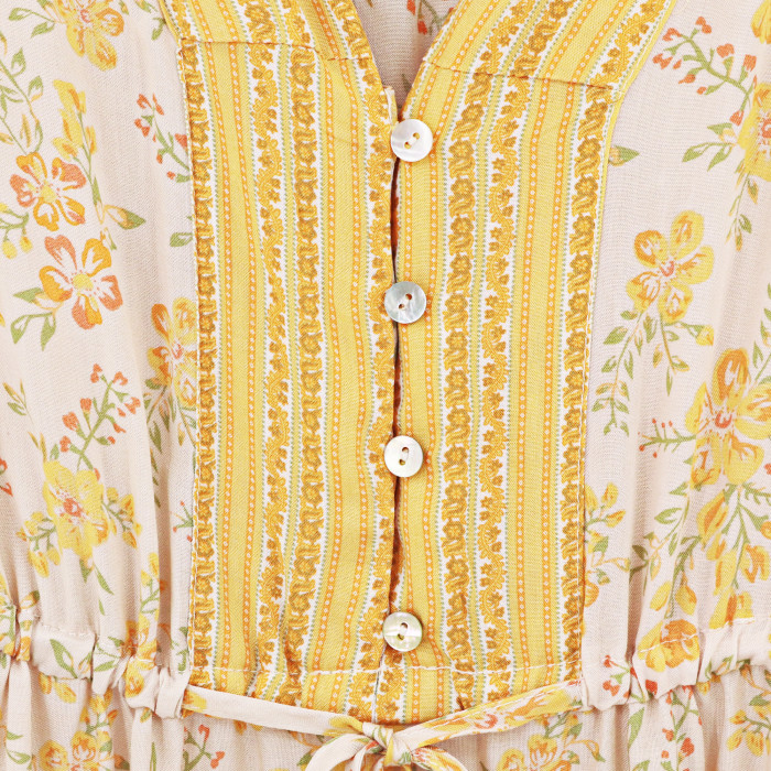 R.Vivimos Women Summer Cotton Short Sleeves Floral Print Buttons A Line Flowy Midi Dress