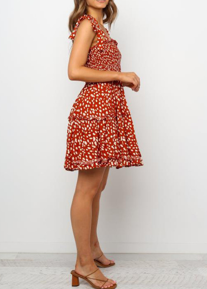 R.Vivimos Women's Summer Cotton Irregular Polka Dot Strap A-Line Swing Flowy Mini Dress