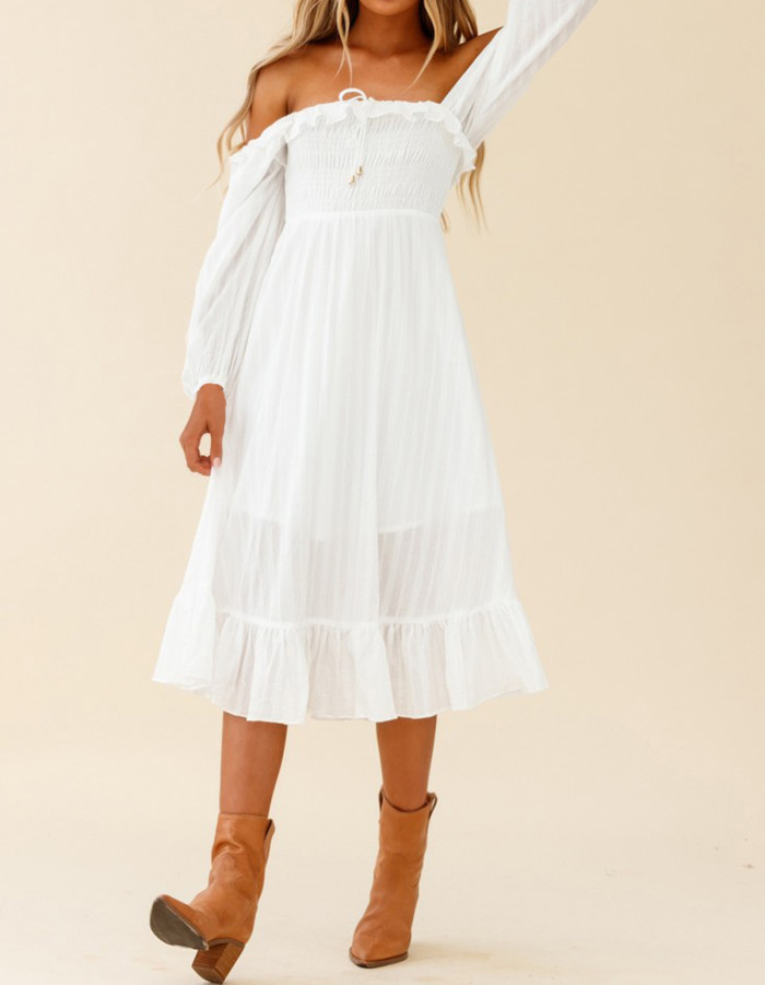 R.Vivimos Women's Linen Fall Long Sleeves Stripes Ruffled Boho Casual A-Line Flowy Midi Dresses