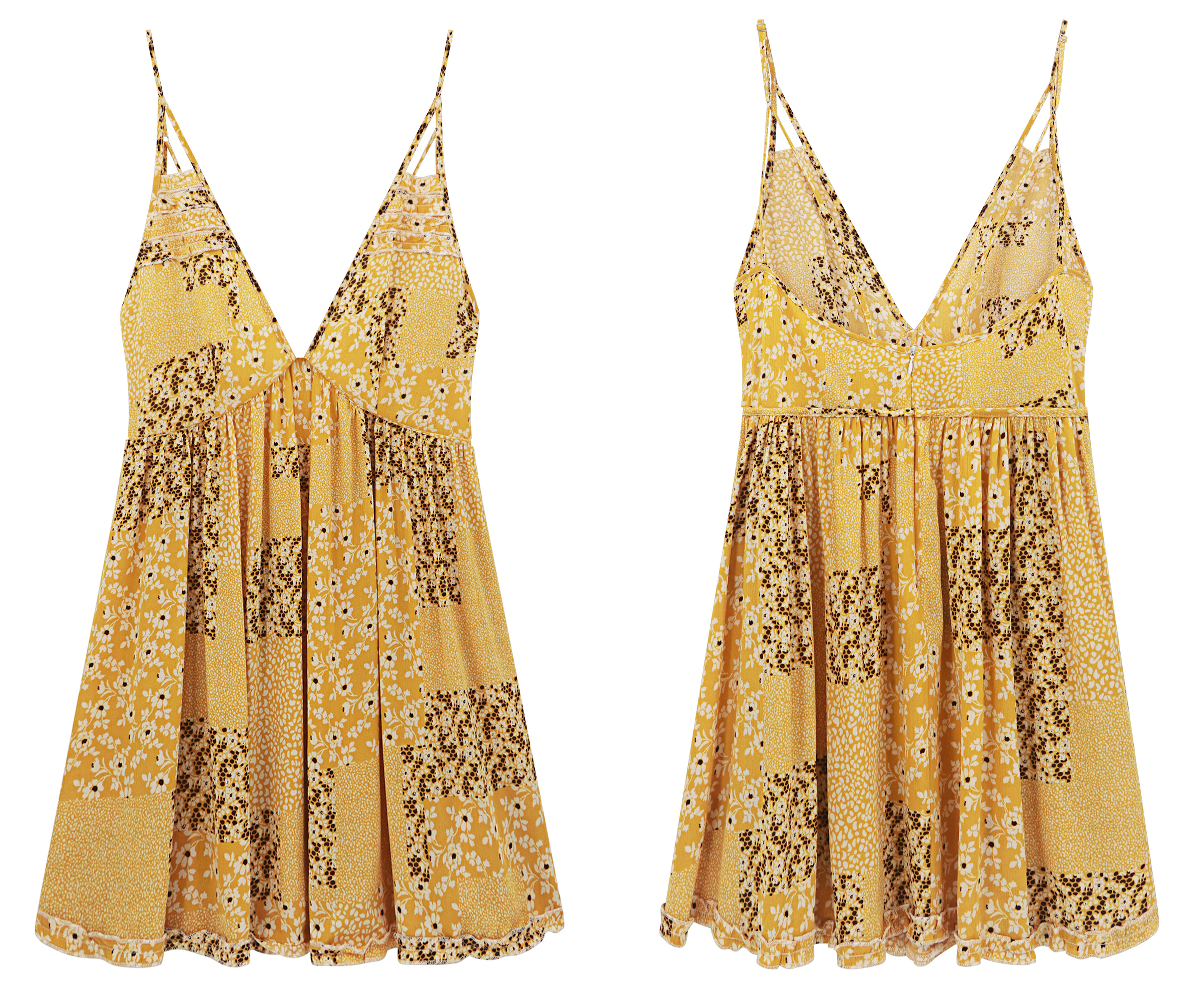 Romose Women's Short Sleeve V-Neck Beach Cover Up – Bohemian Lace Print Tunic Dress, Lightweight & Breathable – Yellow, Size S