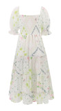 R.Vivimos Women's Summer Dress Chiffon Boho Puff Sleeves Ruffle Floral Print Causal Off Shoulder Split Midi Dress