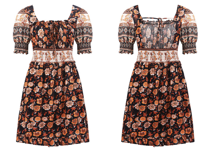 R.Vivimos Women's Summer Short Sleeve Cotton Floral Print Bohemian Mini Dress