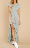 R.Vivimos Womens Summer Cotton Short Sleeves Casual Split Beach T Shirt Maxi Dress with Pockets