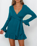 R.Vivimos Women's Winter Long Sleeve V Neck Ruffles Sweater Dresses Mini Dresses