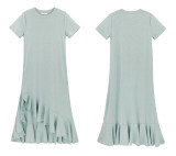 R.Vivimos Womens Summer Cotton Short Sleeves Casual Split Beach T Shirt Maxi Dress with Pockets
