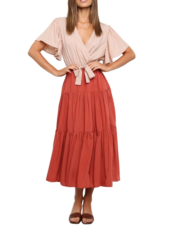 R.Vivimos Women's Fall Cotton Long Sleeves Irregular Polka Dot V Neck Casual Flowy Midi Dress