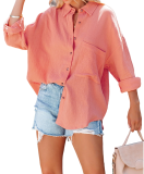 R.Vivimos Women's Fall Cotton Long Sleeve Oversized Loose Casual Button Down Shirts Blouses with Pocket