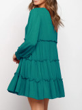 R.Vivimos Women's Fall Cotton Long Sleeves Ruffled Casual Loose Swing Flowy Tunic Mini Dress